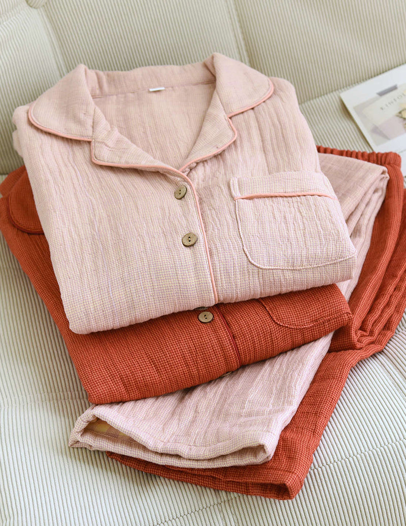 ekouaer-pajama-sets-baumwoll-schlafanzug-kariert-pink image 4