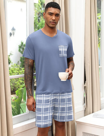 ekouaer-pajama-sets-herren-schlafanzug-kurz-v-ausschnitt-taschen image 5