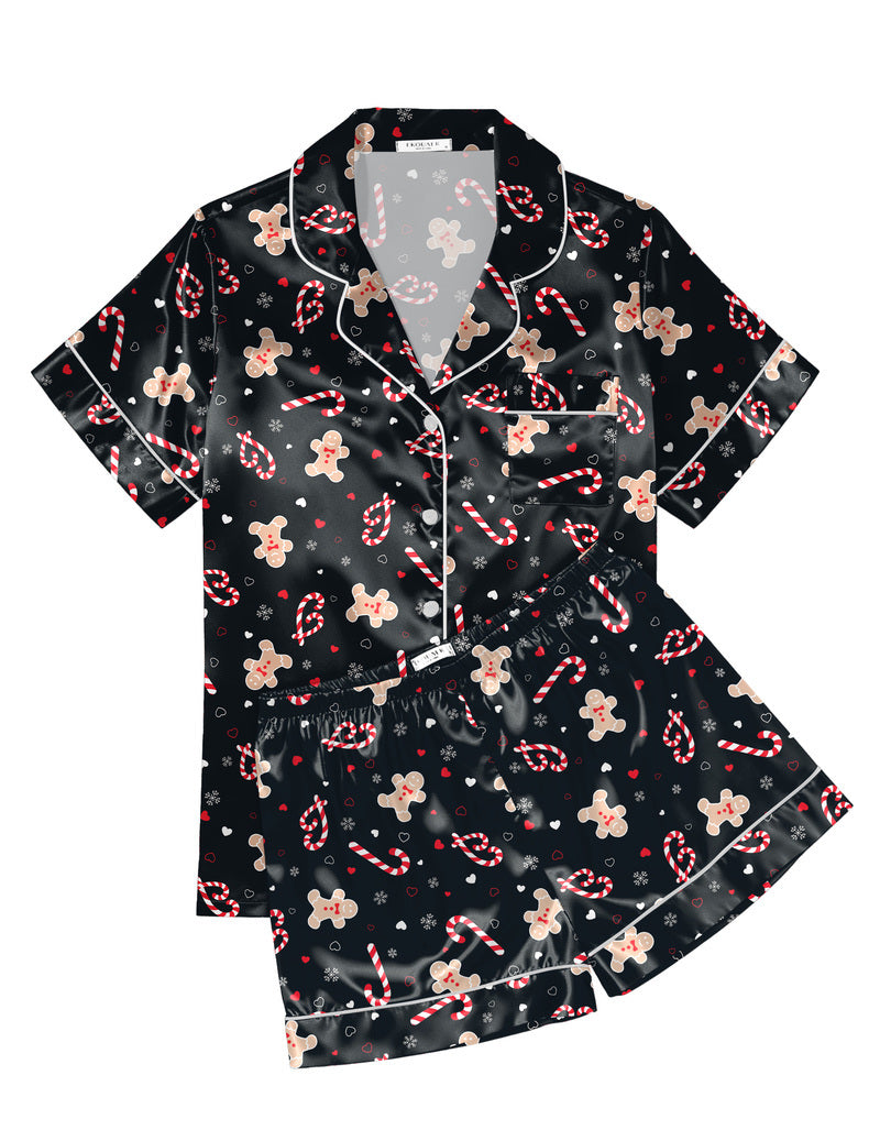 ekouaer-satin-schlafanzug-kurz-white-blue-seashells-pyjama image 5