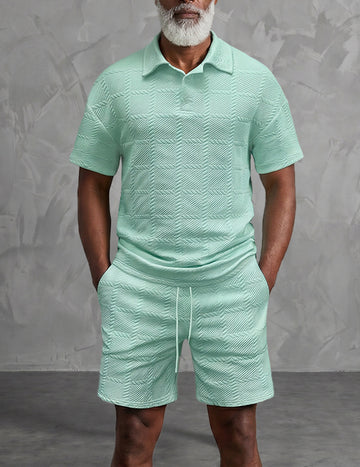 ekouaer-men-polo-set-jacquard-shorts-beige image 3