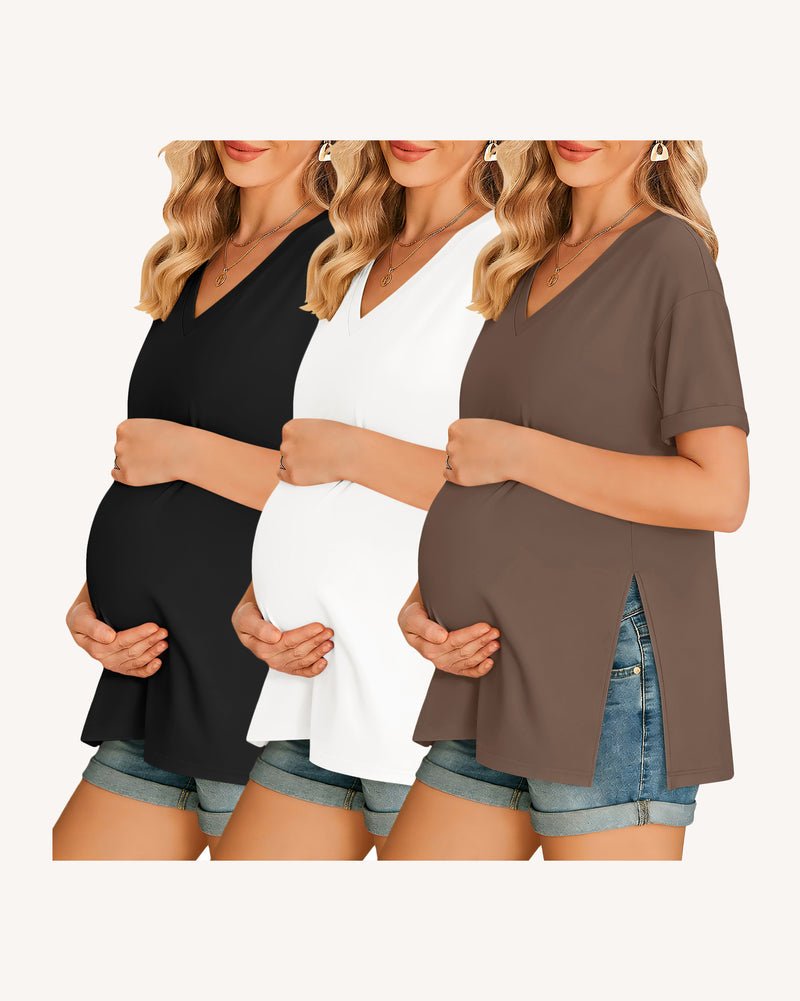 ekouaer-maternity-umstandsshirt-3er-pack-v-ausschnitt-kurz image 1