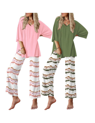 ekouaer-pajama-sets-2-pack-kurzarm-schlafanzug-damen image 2