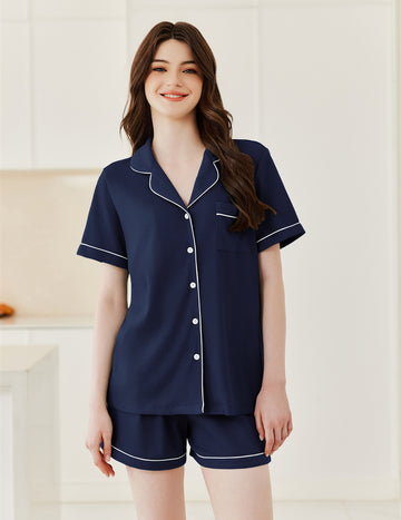 ekouaer-pajama-sets-waffel-schlafanzug-kurz-mit-knopfleiste image 4