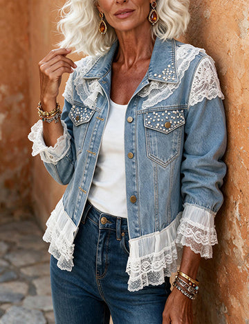 ekouaer-denim-jacke-spitze-perlen-hellblau-damen image 3