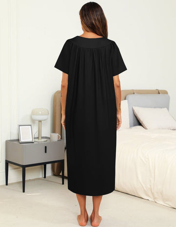 ekouaer-nightgowns-house-dress-nachthemd-kurzarm-wadenlang image 7