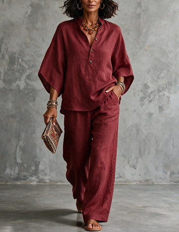 ekouaer-pajama-sets-pyjama-leinen-zweiteiler-weites-bein image 5