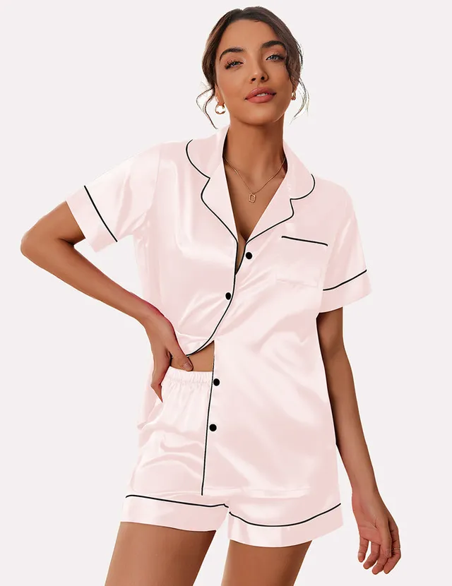 ekouaer-pajama-sets-classic-satin-pyjama-kurz-mit-shorts image 1