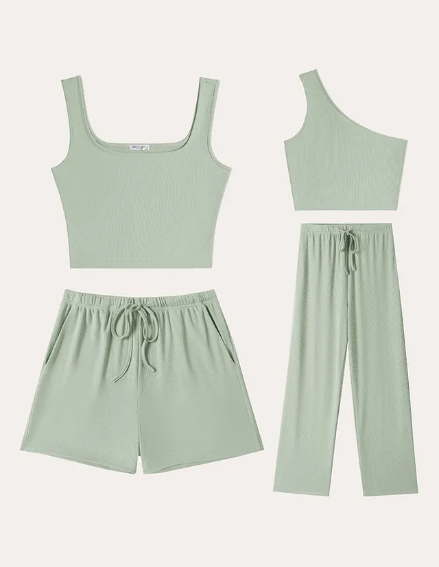 ekouaer-casual-ribbed-knit-4-piece-outfit-loungeset image 1
