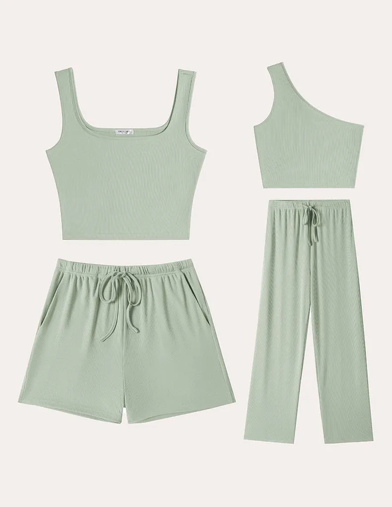 ekouaer-casual-ribbed-knit-4-piece-outfit-loungeset image 1