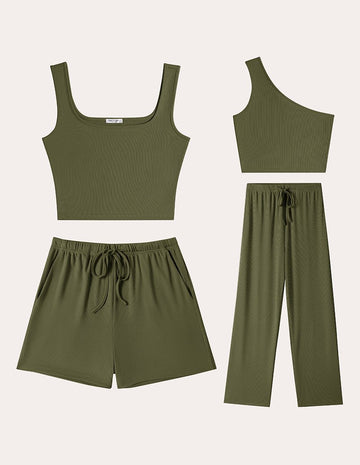 ekouaer-casual-ribbed-knit-4-piece-outfit-loungeset image 3