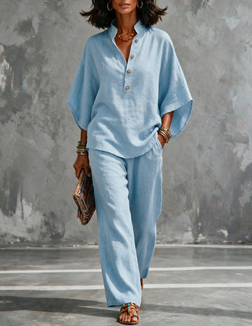 ekouaer-pajama-sets-pyjama-leinen-zweiteiler-weites-bein image 7