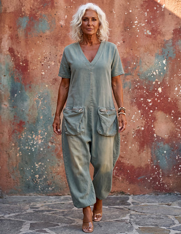 ekouaer-jumpsuits-overall-kurzarm-denim-cargo-pfauenblau image 5