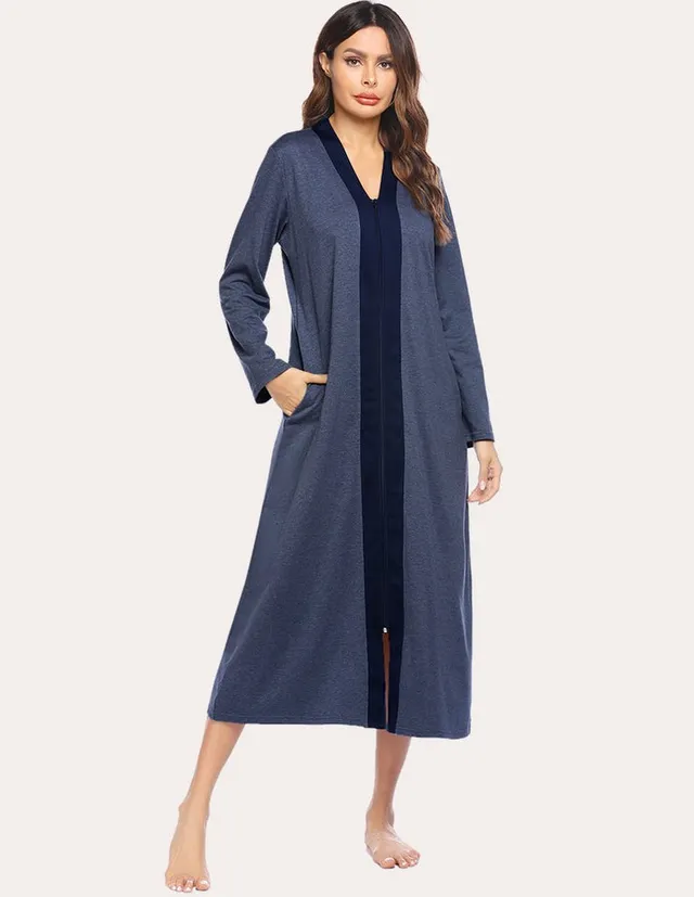 ekouaer-robes-bademantel-reissverschluss-taschen-baumwolle image 1