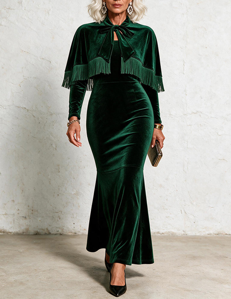 ekouaer-velvet-fringe-nachthemd-dunkelgr-n-cape-mermaid image 1