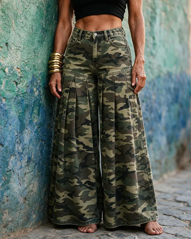 ekouaer-pajama-sets-camo-denim-hose-straight-army-green image 1
