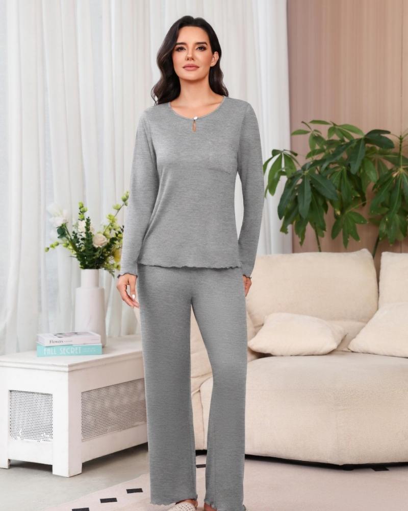 ekouaer-pajama-sets-rib-knit-schlafanzug-langarm image 7