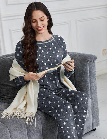 ekouaer-pajama-sets-langarm-schlafanzug-hose-taschen-2-teilig image 3