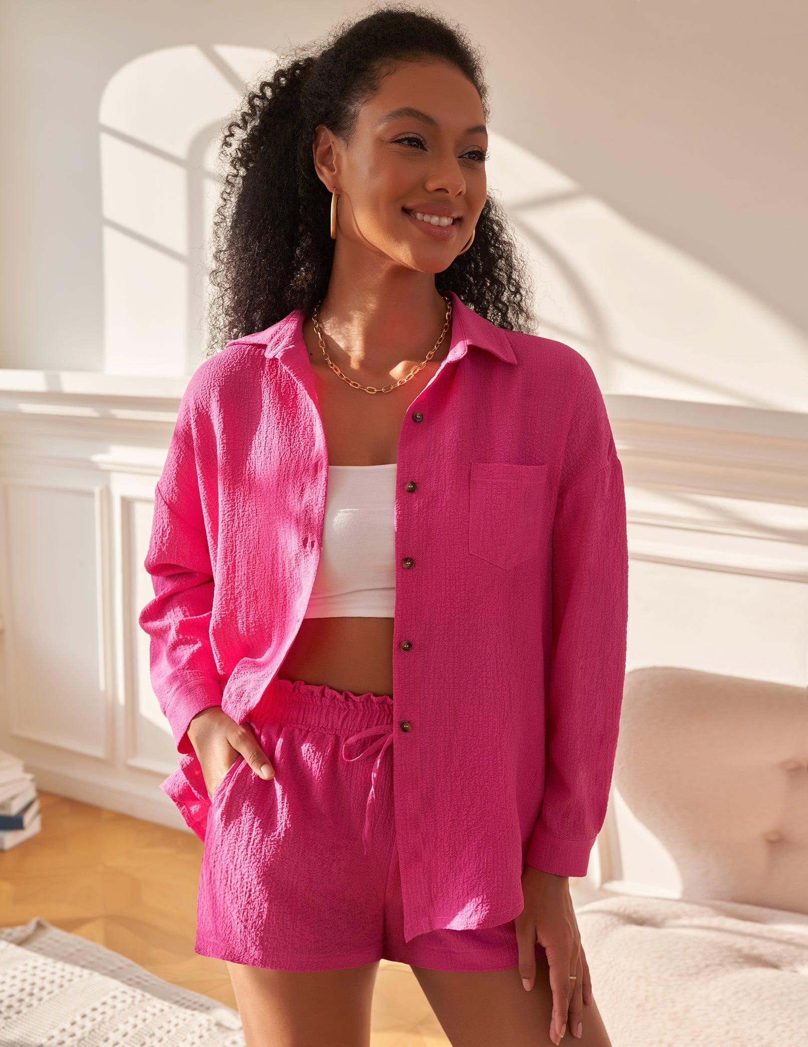ekouaer-pajama-sets-schlafanzug-wei-m-damen-langarm-knopfleiste image 2