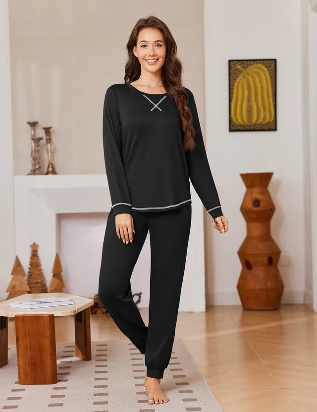 ekouaer-pajama-sets-cozy-pyjama-navy-jogger-mit-taschen image 1