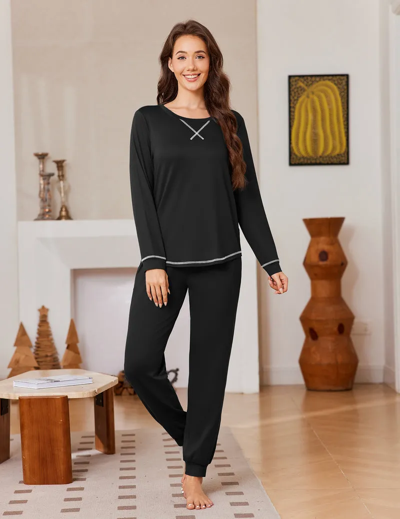 ekouaer-pajama-sets-cozy-pyjama-navy-jogger-mit-taschen image 1