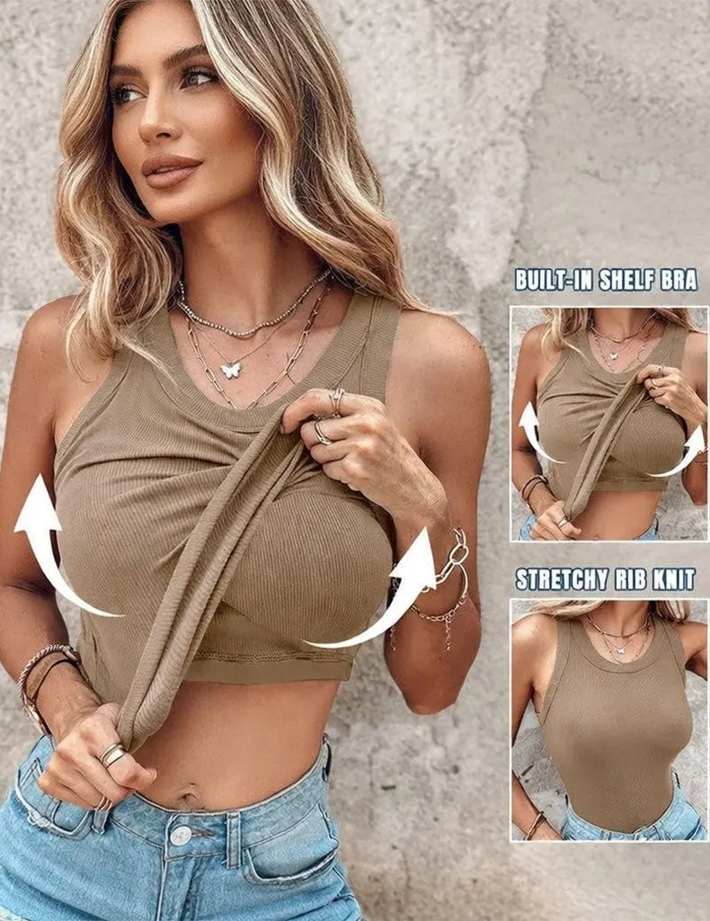 ekouaer-crop-top-damen-twist-ripp-mit-bh-royal image 1