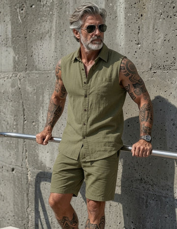 ekouaer-men-herren-schlafanzug-leinen-kurzarm-shorts image 7
