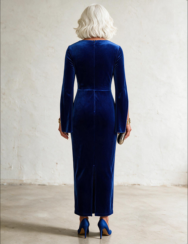 ekouaer-samt-maxikleid-bootsausschnitt-blau-abendkleid image 3
