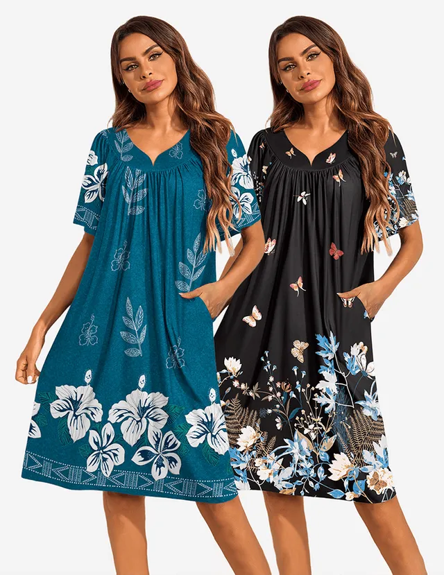 ekouaer-nightgowns-nachthemd-2er-pack-blumen-v-ausschnitt image 1