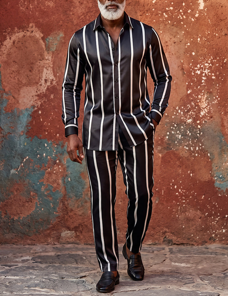 ekouaer-men-satin-pyjama-orange-stripe-m-hemd-hose image 5