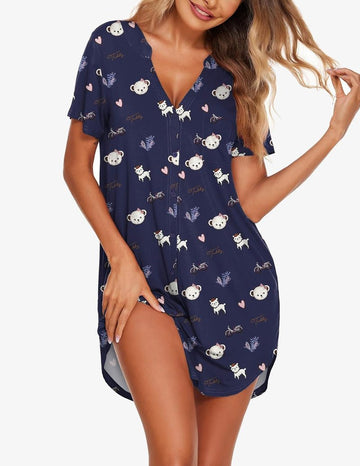 ekouaer-nightgowns-teddy-v-neck-nachthemd-knopfleiste-kurzarm image 5