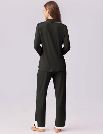 ekouaer-pajama-sets-schlafanzug-damen-langarm-knopfleiste-spitze image 4