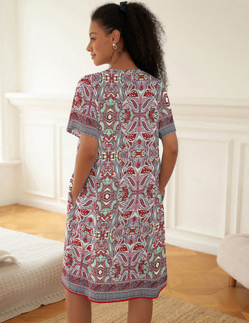 ekouaer-robe-nachthemd-durchgekn-pft-kurzarm-wadenlang-blumen image 3