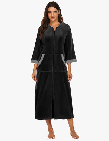 ekouaer-robes-velours-bademantel-reissverschluss-3-4-arm image 5
