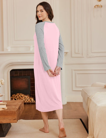 ekouaer-nightgowns-nachthemd-langarm-wadenlang-bedruckt image 5