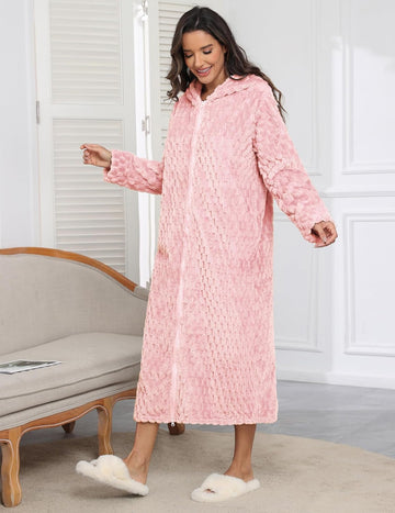 ekouaer-robes-pl-sch-bademantel-lang-mit-kapuze-rei-verschluss image 3