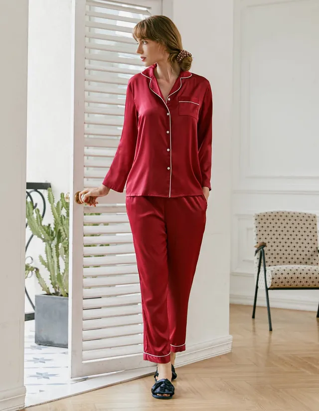 ekouaer-pajama-sets-satin-schlafanzug-kontrastpaspel-langarm image 1