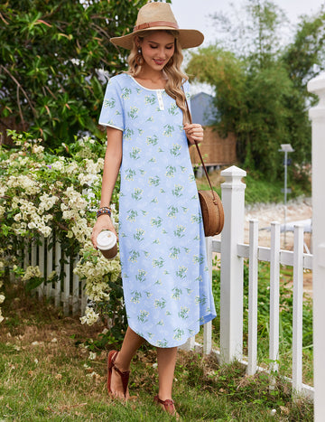 ekouaer-nightgowns-hauskleid-baumwolle-kurzarm-lang-knopfleiste-5xl image 2