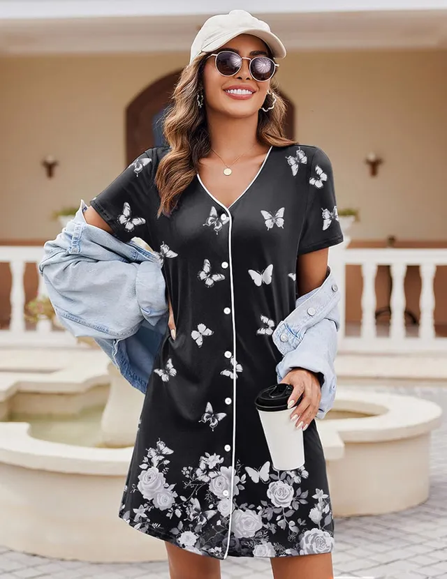 ekouaer-nightgowns-knopf-nachthemd-kurzarm-v-ausschnitt image 1