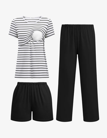 ekouaer-maternity-3-teiliges-stillpyjama-set-shorts-hose image 3