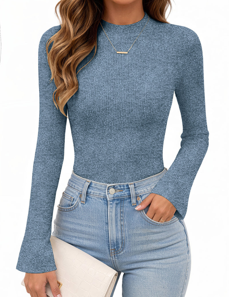ekouaer-pajama-sets-trompeten-rmel-top-stehkragen-ripp-beige image 7