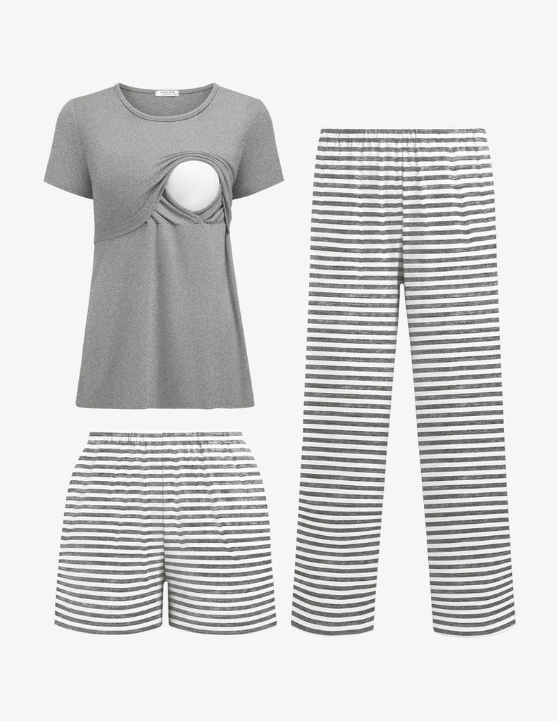 ekouaer-maternity-3-teiliges-stillpyjama-set-shorts-hose image 1
