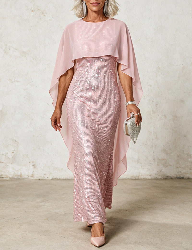 ekouaer-sequin-cape-maxikleid-rosa-pailletten-chiffon image 2