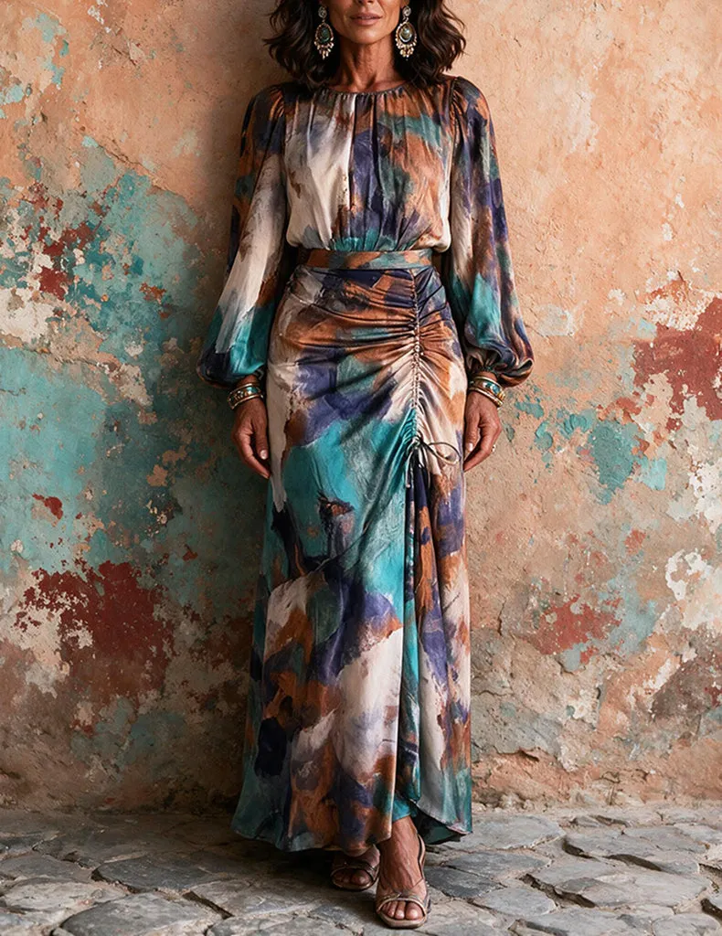 ekouaer-nightgowns-nachthemd-langarm-maxi-abstrakt-bunt image 1