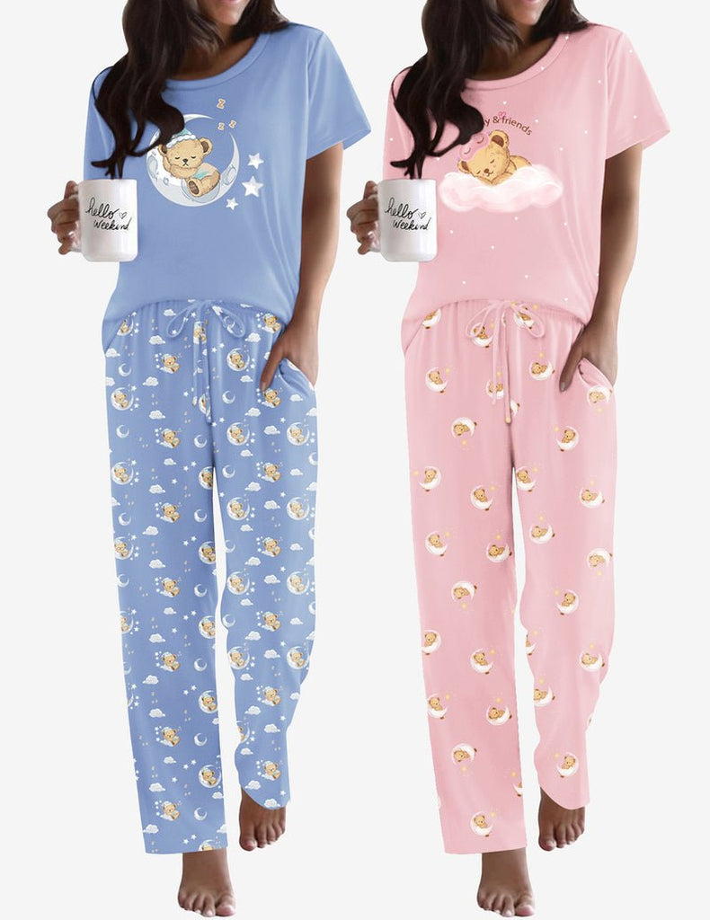 ekouaer-pajama-sets-schlafanzug-2er-pack-kurzarm-bedruckt image 1