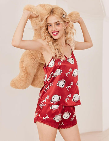 ekouaer-pajama-sets-satin-pyjama-spitze-cami-shorts-sommer image 3