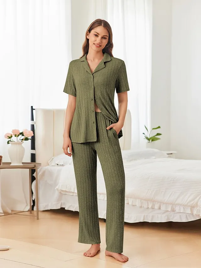 ekouaer-pajama-sets-pyjama-stretch-knopfleiste-lang image 1