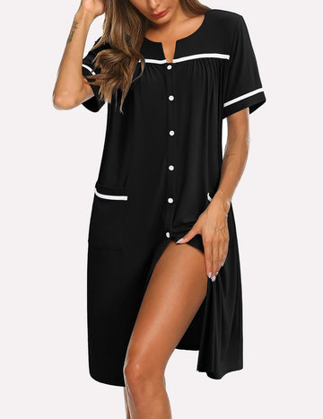 ekouaer-nightgowns-button-down-schlafhemd-kurzarm-taschen image 5