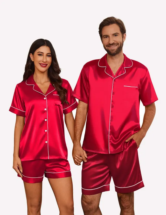ekouaer-pajama-sets-satin-pyjama-shorts-set-kurzarm-sommer image 1
