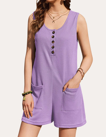 ekouaer-jumpsuits-waffel-overall-kurz-rmellos-mit-kn-pfen image 5
