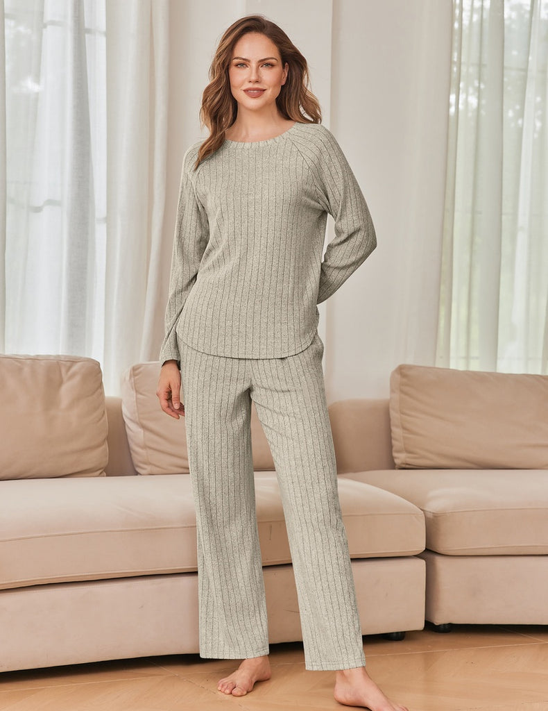 ekouaer-pajama-sets-crew-neck-lounge-set-langarm-mit-taschen image 1